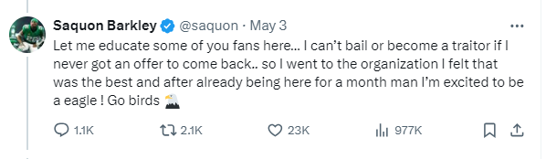 Saquon Barkley Telling Giants Fans to Move On